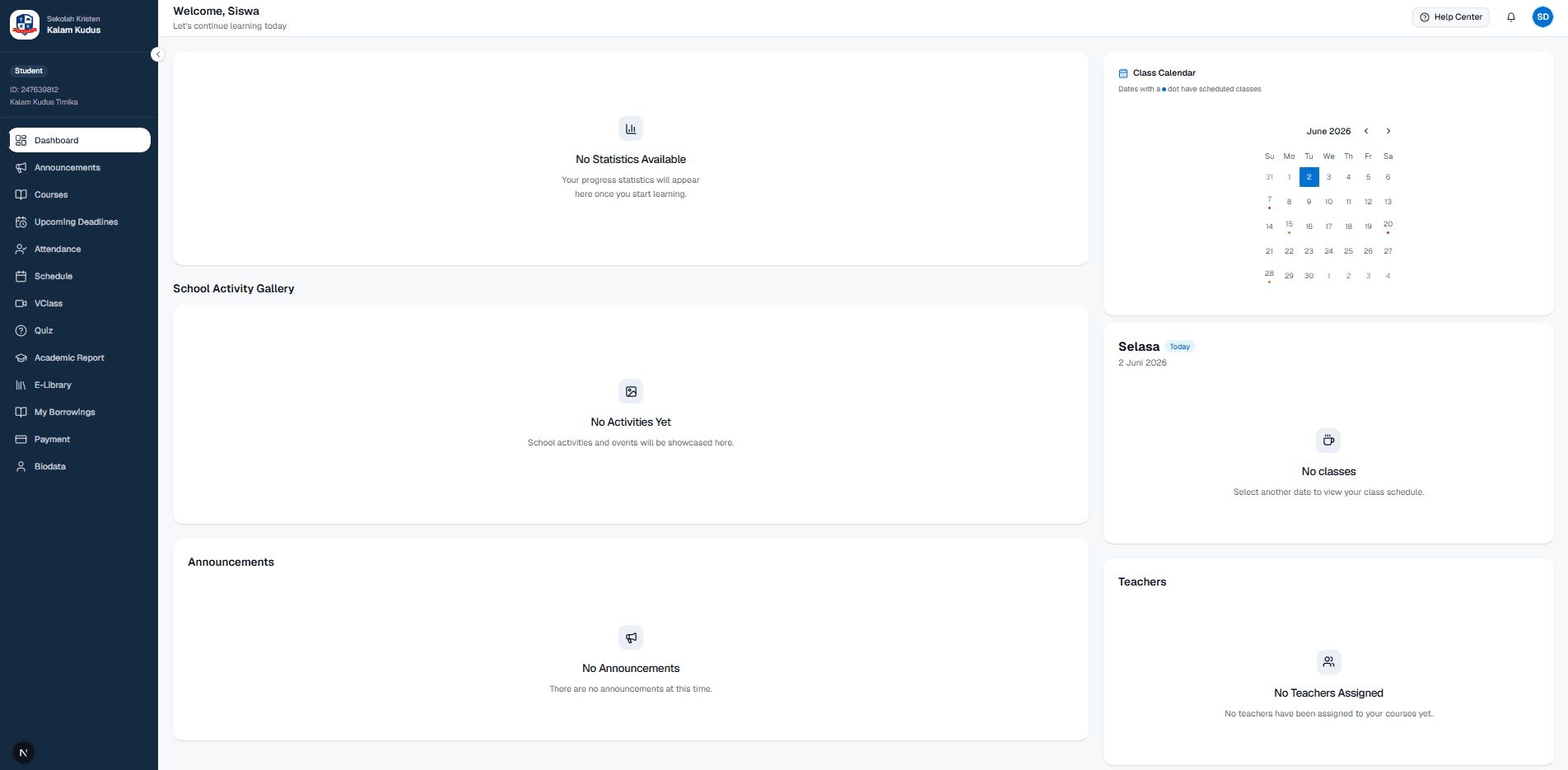 Dashboard Siswa — LMS Kalam Kudus